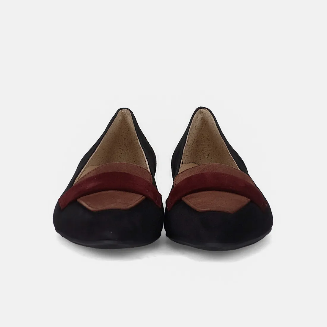 Scarpa da donna Brunate in camoscio nero e marrone  con tacco basso
