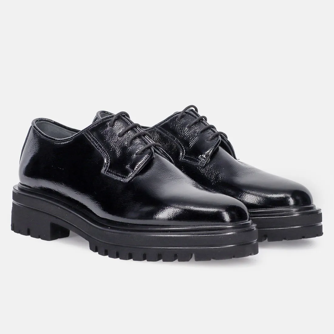 Scarpa stringata derby da donna Sangiorgio in vernicie nera