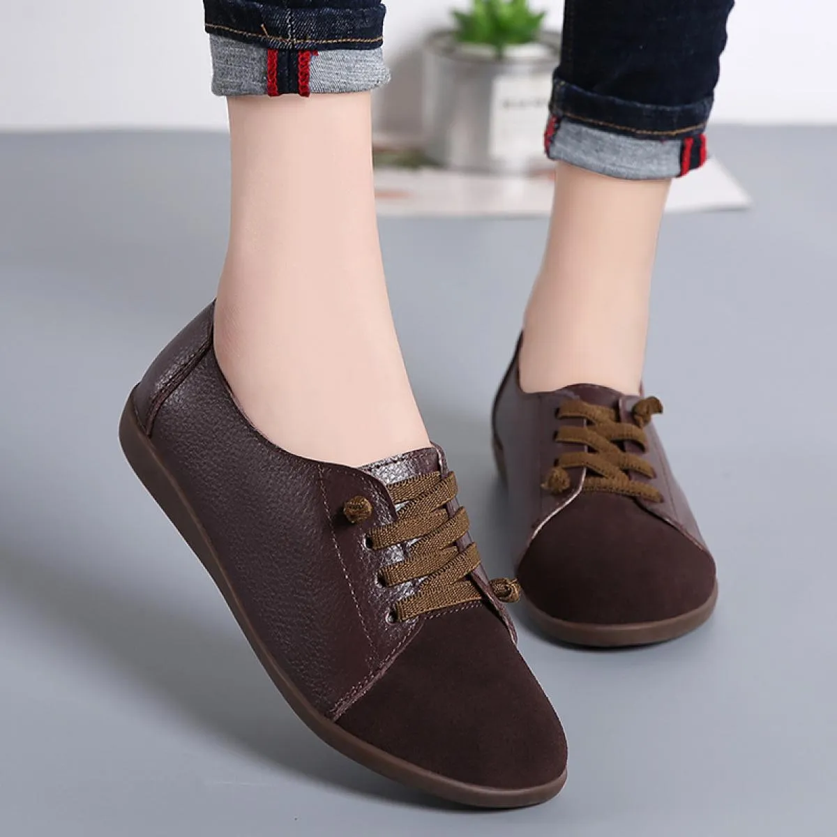 Scarpe basse da donna Scarpe in vera pelle Mocassini moda donna Sneaker Colore misto Slip On Lace Up Scarpe casual da donna Pl
