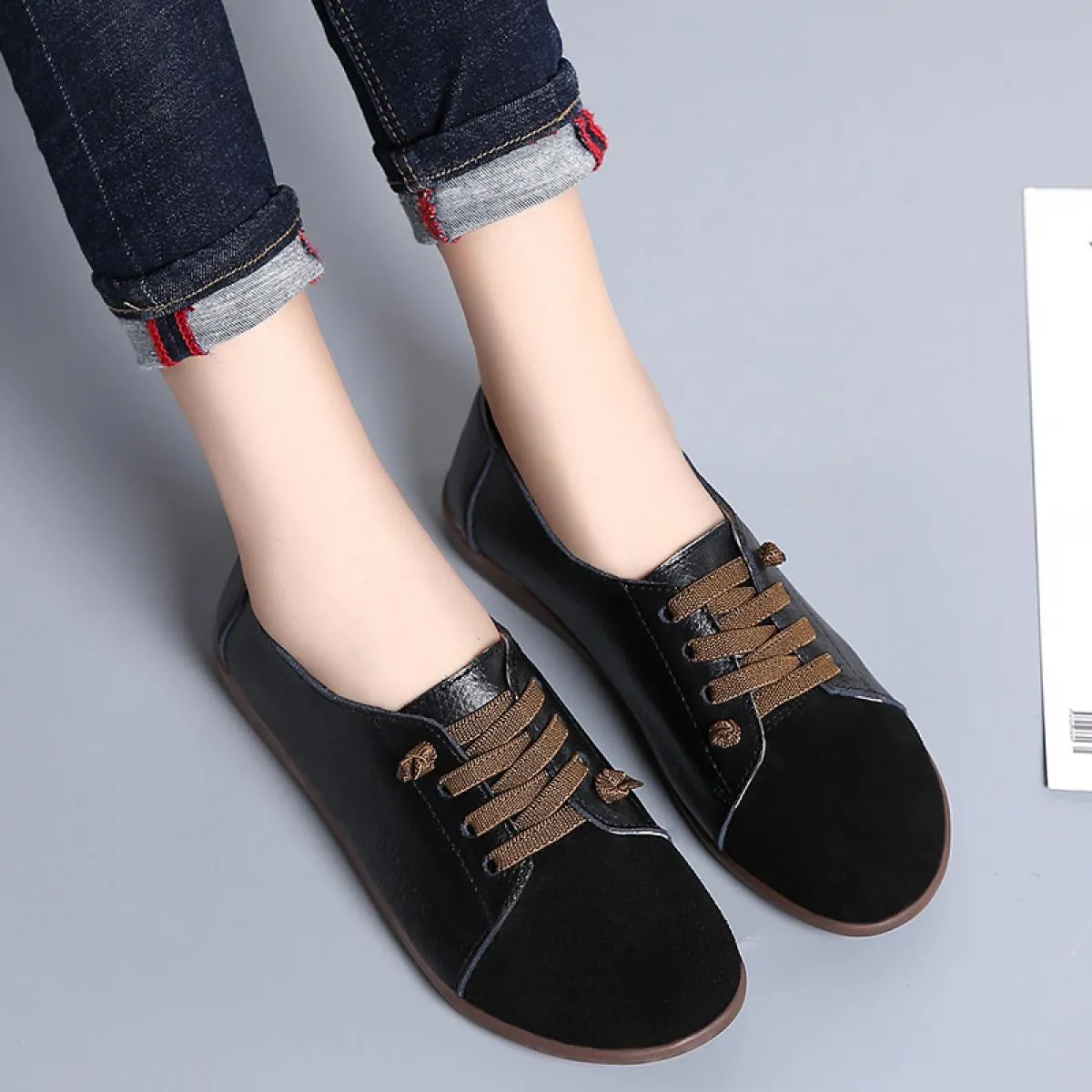 Scarpe basse da donna Scarpe in vera pelle Mocassini moda donna Sneaker Colore misto Slip On Lace Up Scarpe casual da donna Pl