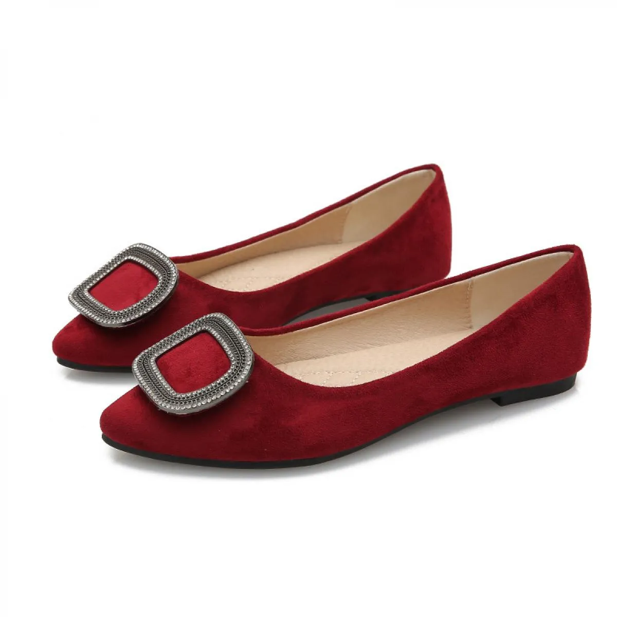 Scarpe da donna di lusso Scarpe basse Scarpe da barca Mocassini moda Flock a punta Scarpe basse in cristallo Donna Plus Size 34