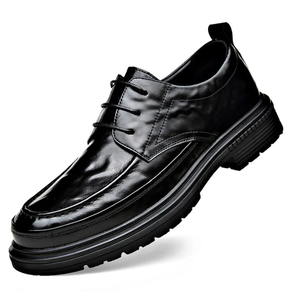 Scarpe in pelle con punta grande per uomo che indossa mocassini Lefu in vera pelle con punta larga di fascia alta, punta tonda,
