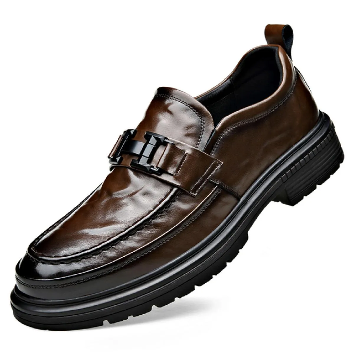 Scarpe in pelle con punta grande per uomo che indossa mocassini Lefu in vera pelle con punta larga di fascia alta, punta tonda,