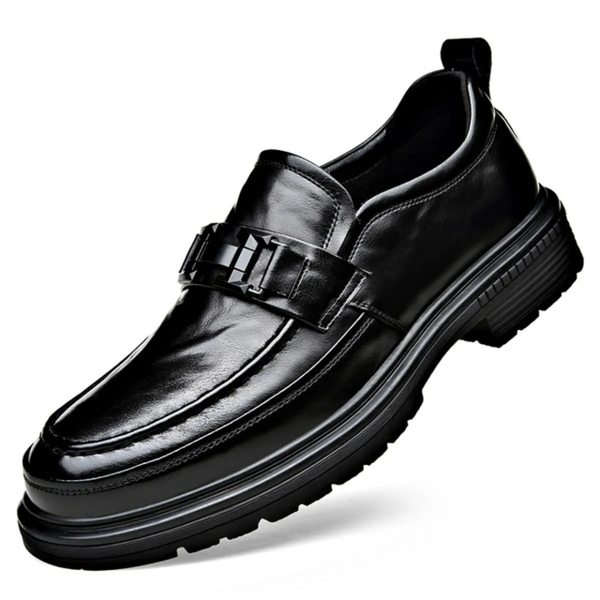 Scarpe in pelle con punta grande per uomo che indossa mocassini Lefu in vera pelle con punta larga di fascia alta, punta tonda,