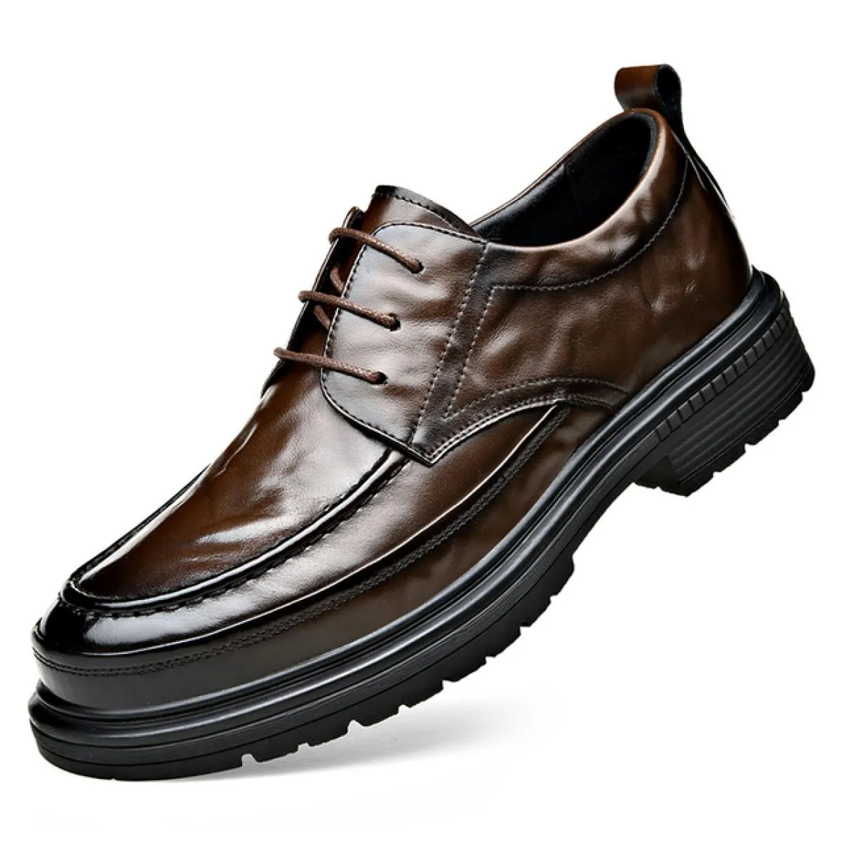 Scarpe in pelle con punta grande per uomo che indossa mocassini Lefu in vera pelle con punta larga di fascia alta, punta tonda,