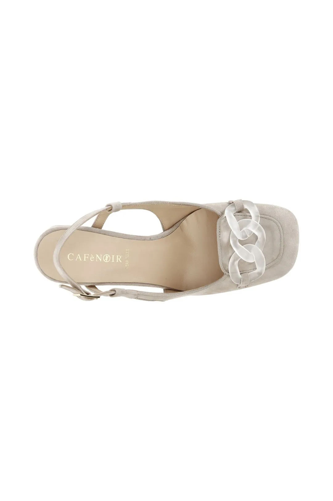 scarpe in suede realizzate in camoscio aperte sul retro con morsetto trasparente beige