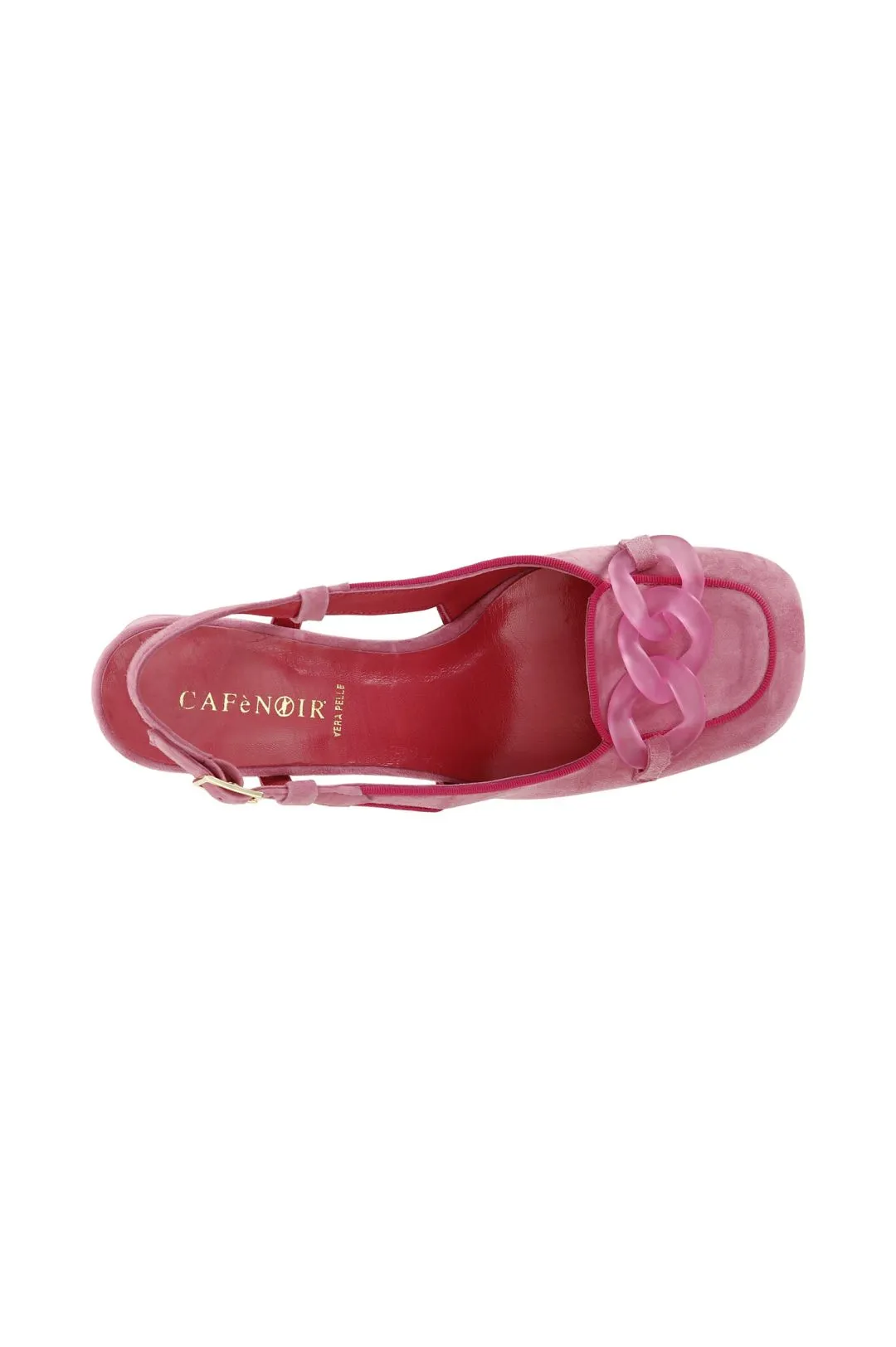 scarpe in suede realizzate in camoscio aperte sul retro con morsetto trasparente rosa