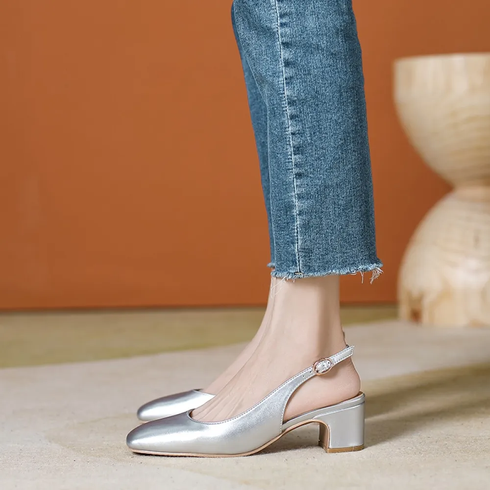 Scarpe Mary Jane con punta spessa, cinturino posteriore con punta quadrata, tacco medio basso, sandali versatili per le donne, s