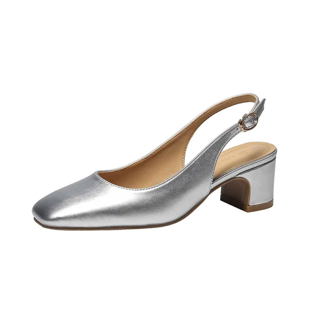 Scarpe Mary Jane con punta spessa, cinturino posteriore con punta quadrata, tacco medio basso, sandali versatili per le donne, s