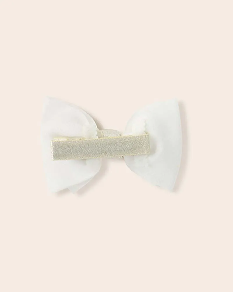 Set composto da fascia con applicazione a fiore e molletta a fiocchetto bianco e oro