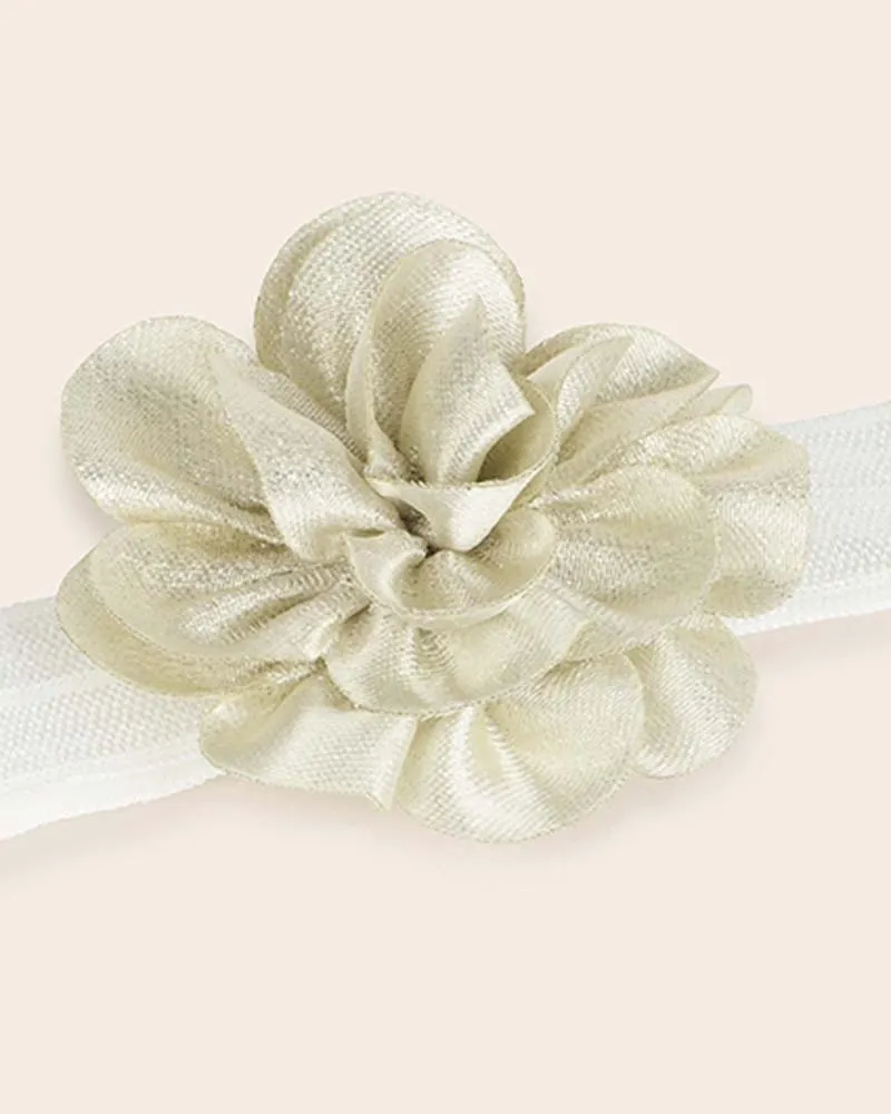 Set composto da fascia con applicazione a fiore e molletta a fiocchetto bianco e oro