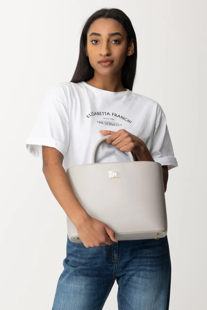 Shopper media con placca logo smaltata Perla