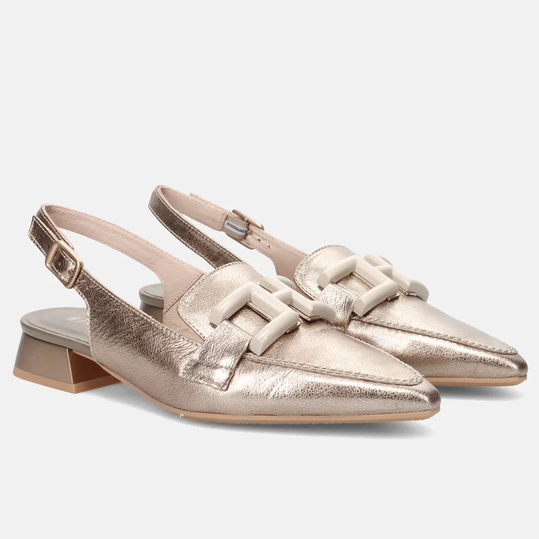 Slingback Hispanitas Dalì in pelle oro antico con morsetto