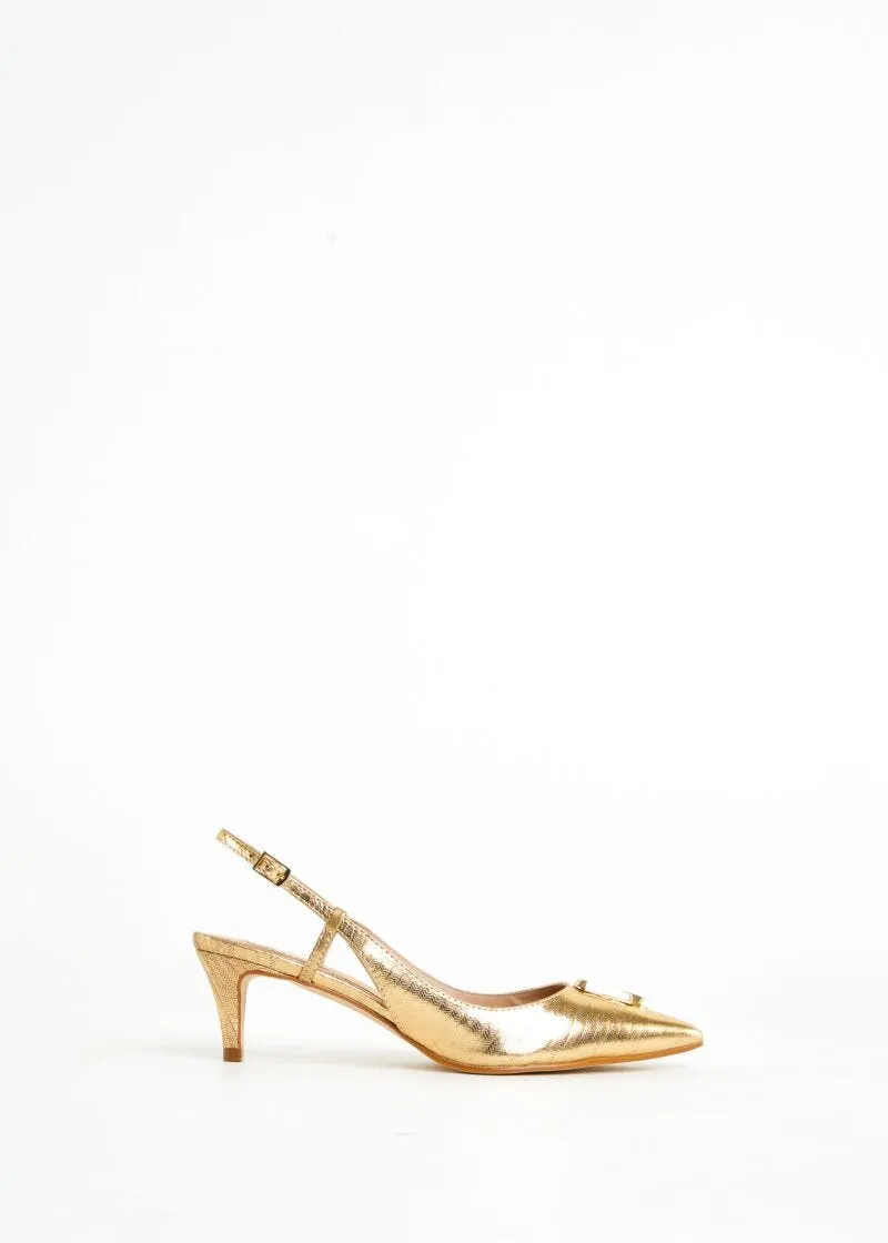 Slingback in nappa laminata con logo
