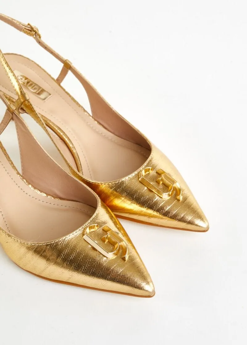 Slingback in nappa laminata con logo