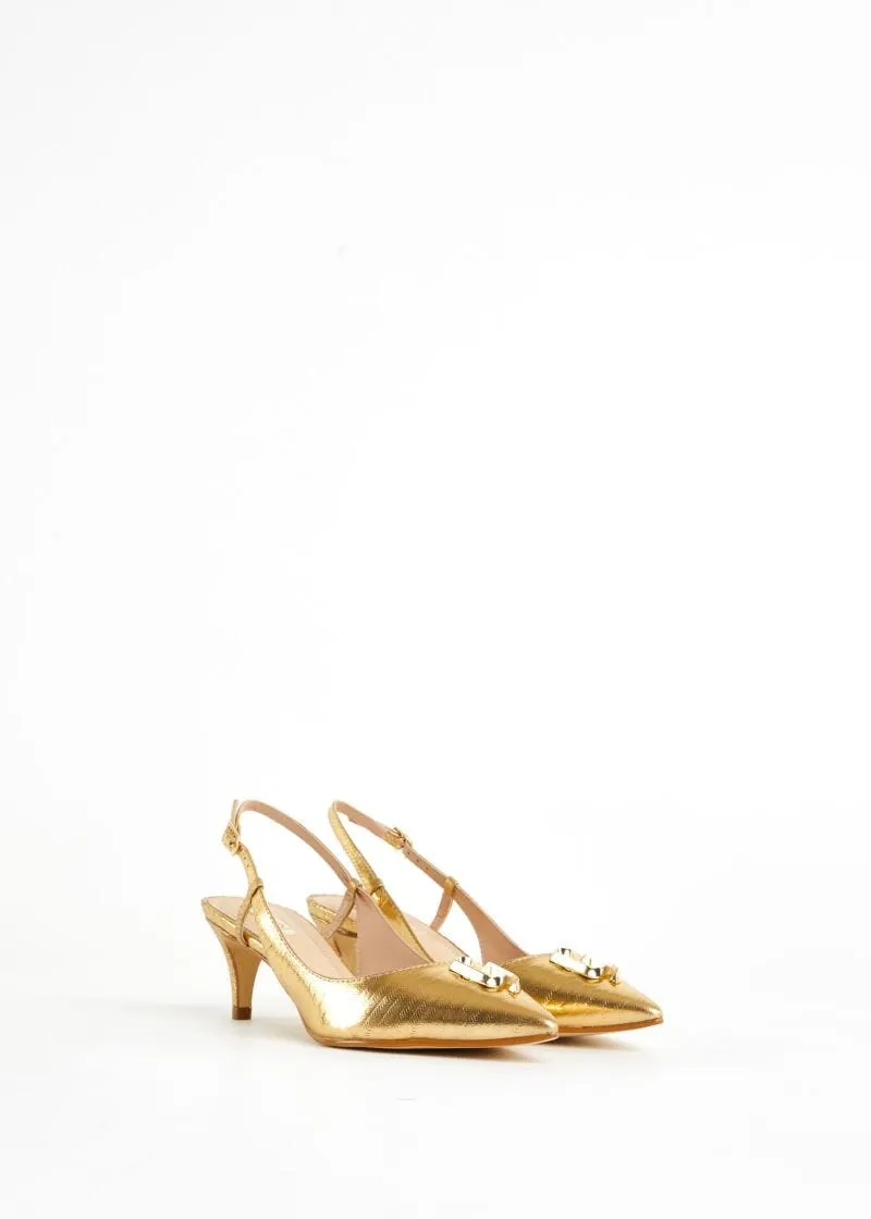 Slingback in nappa laminata con logo