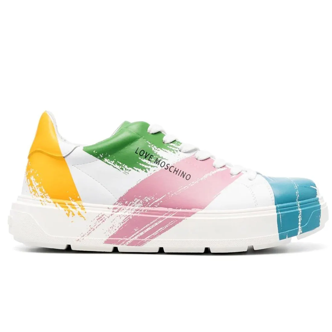 Sneaker Love Moschino Bold bianca con pennellate multicolor