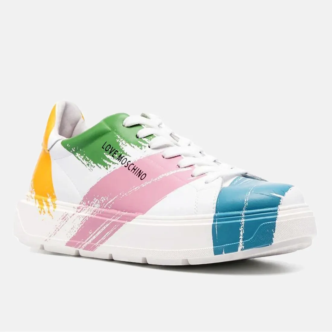 Sneaker Love Moschino Bold bianca con pennellate multicolor