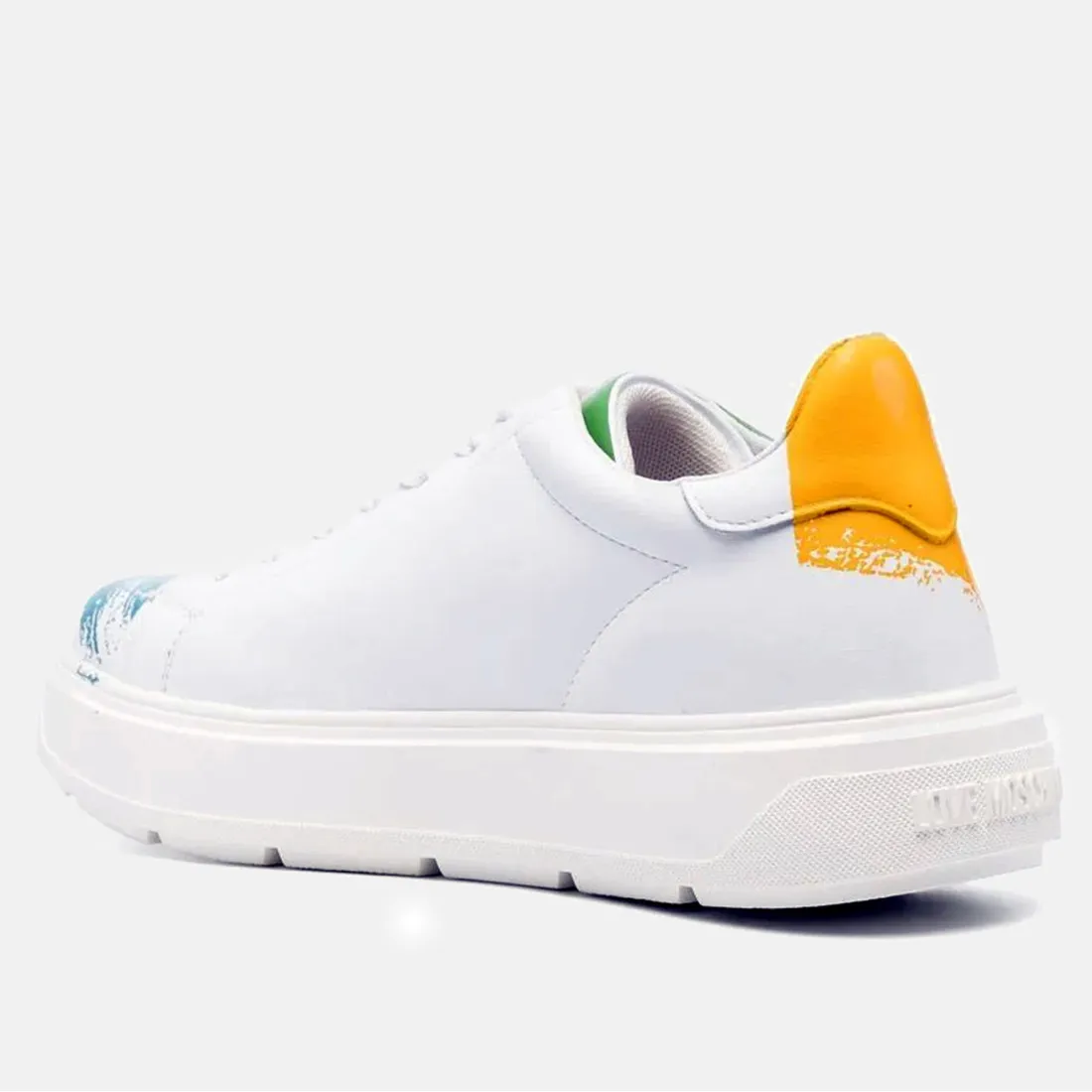 Sneaker Love Moschino Bold bianca con pennellate multicolor