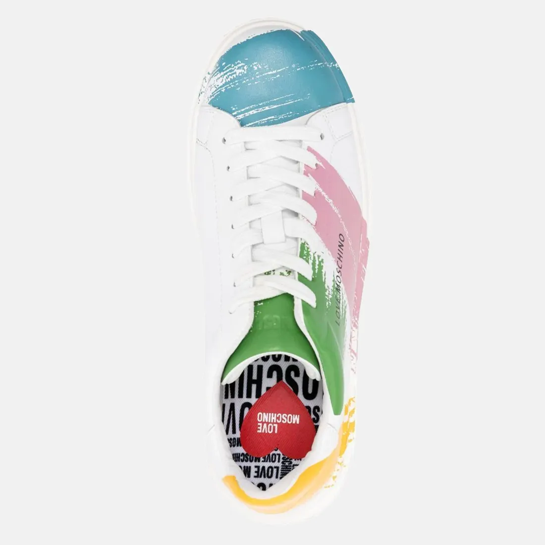 Sneaker Love Moschino Bold bianca con pennellate multicolor