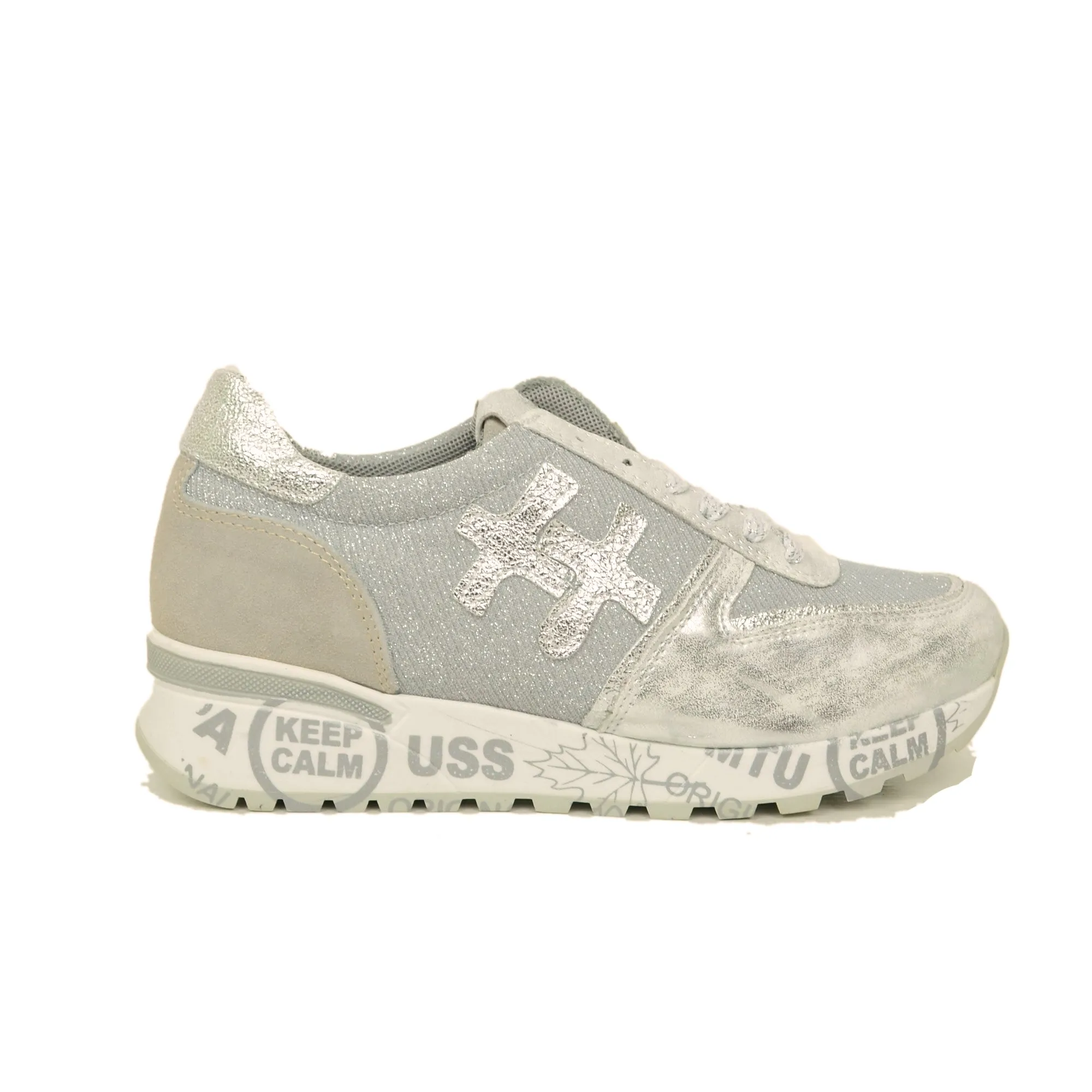 Sneakers Donna in Pelle Argento Made in Italy con Lacci