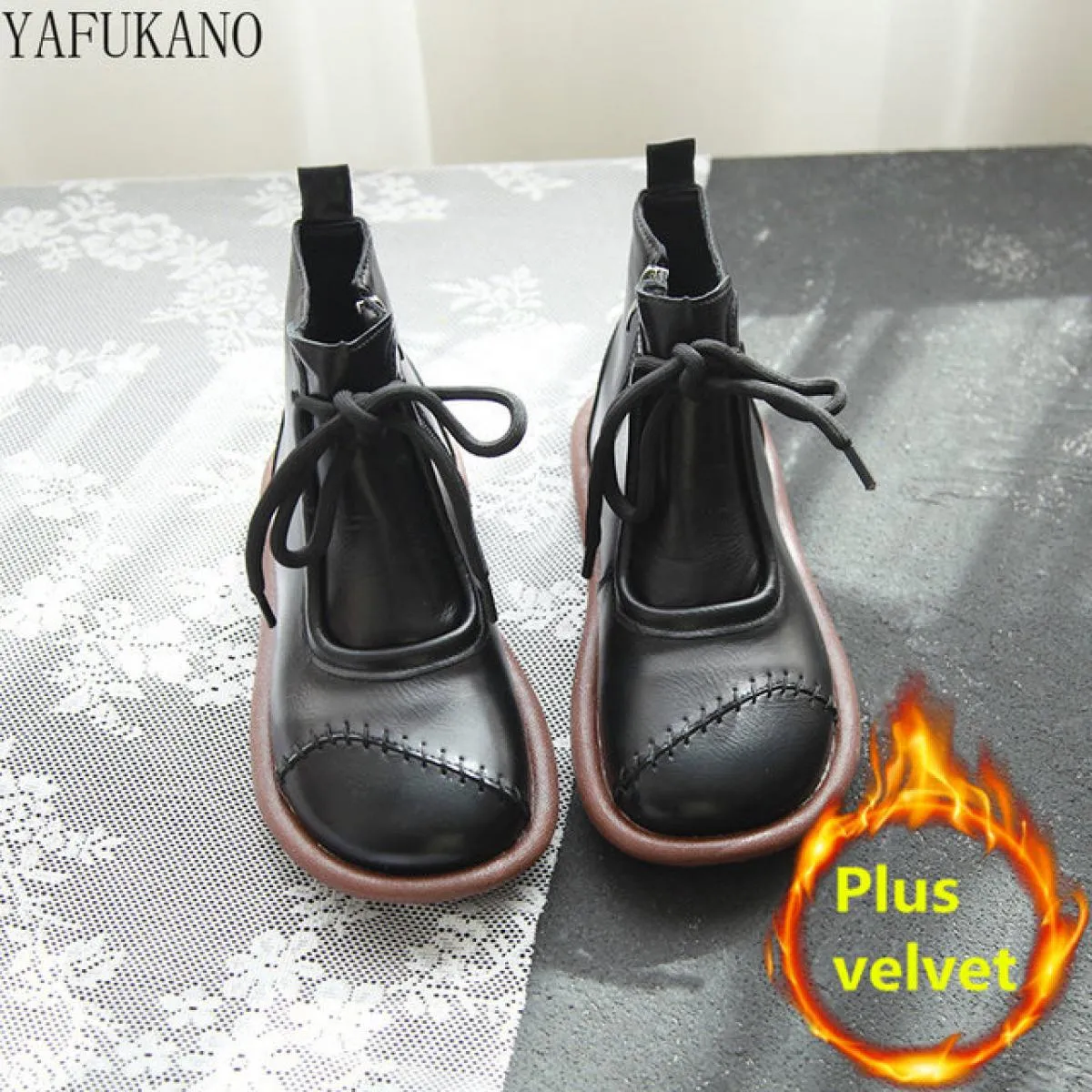 Stivaletti corti letterari con fondo spesso a testa tonda retrò Mori Stivali casual stile etnico Stivaletti alti da donna in vel