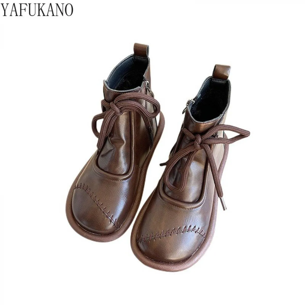 Stivaletti corti letterari con fondo spesso a testa tonda retrò Mori Stivali casual stile etnico Stivaletti alti da donna in vel