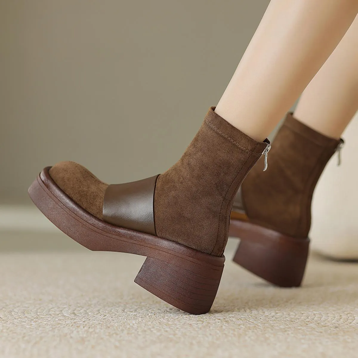Stivaletti da donna per il tempo libero Autunno Inverno Piattaforme Stivaletti basic in vera pelle con punta tonda Scarpe da don