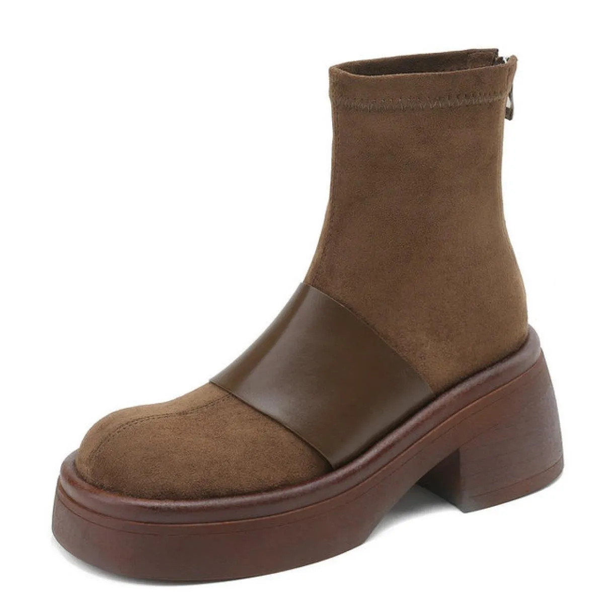 Stivaletti da donna per il tempo libero Autunno Inverno Piattaforme Stivaletti basic in vera pelle con punta tonda Scarpe da don