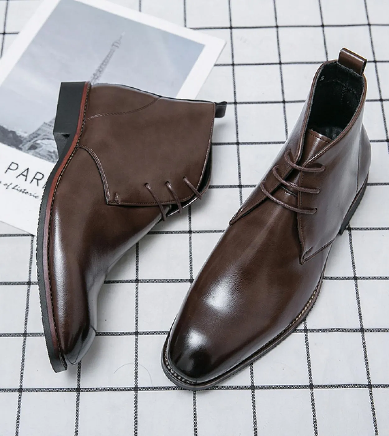 Stivaletti da uomo con lacci marroni Stivaletti da uomo con punta quadrata per uomo con spedizione gratuita Botas De Trabajo Hom
