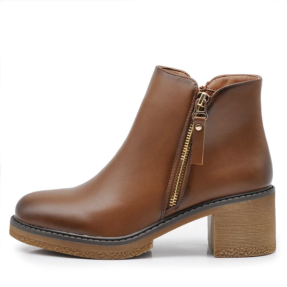 Stivaletti Tronchetti Da Donna Tacco Medio Cavilgia Platform Cerniera 2208