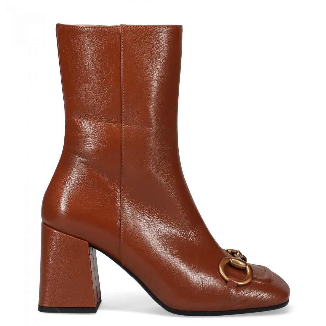 Stivaletto Chantal marrone in pelle con tacco largo e morsetto