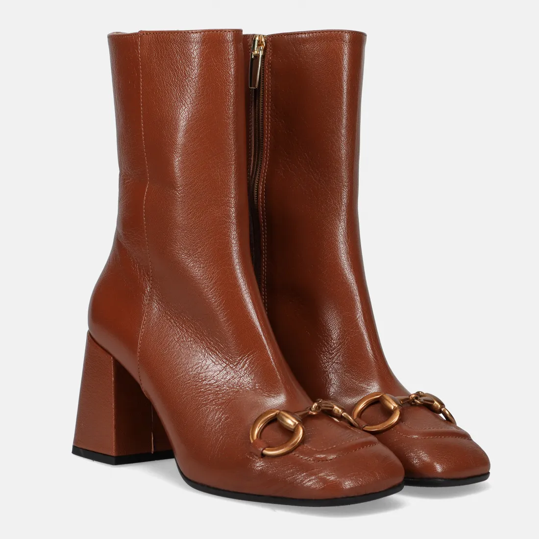 Stivaletto Chantal marrone in pelle con tacco largo e morsetto