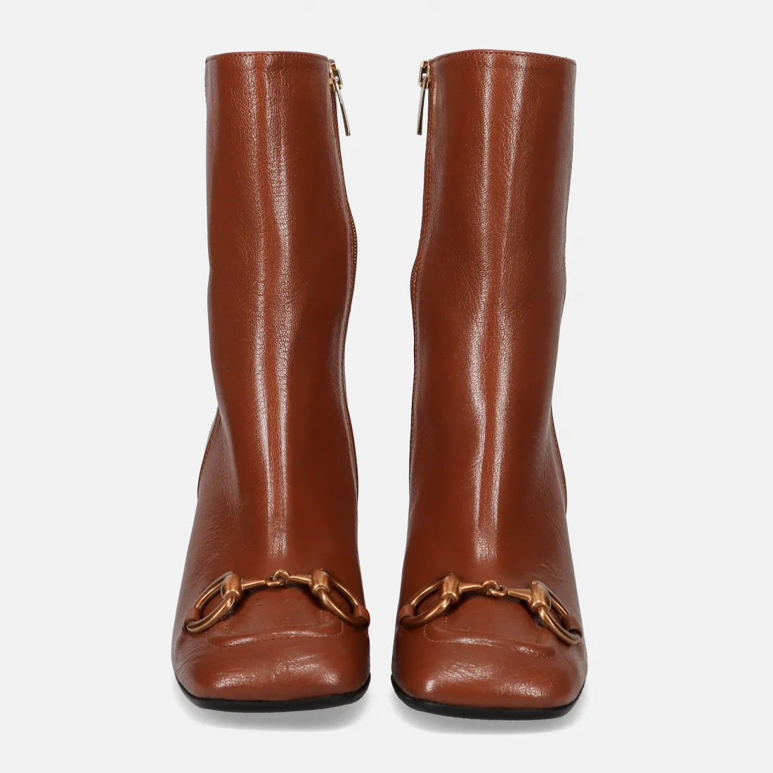 Stivaletto Chantal marrone in pelle con tacco largo e morsetto