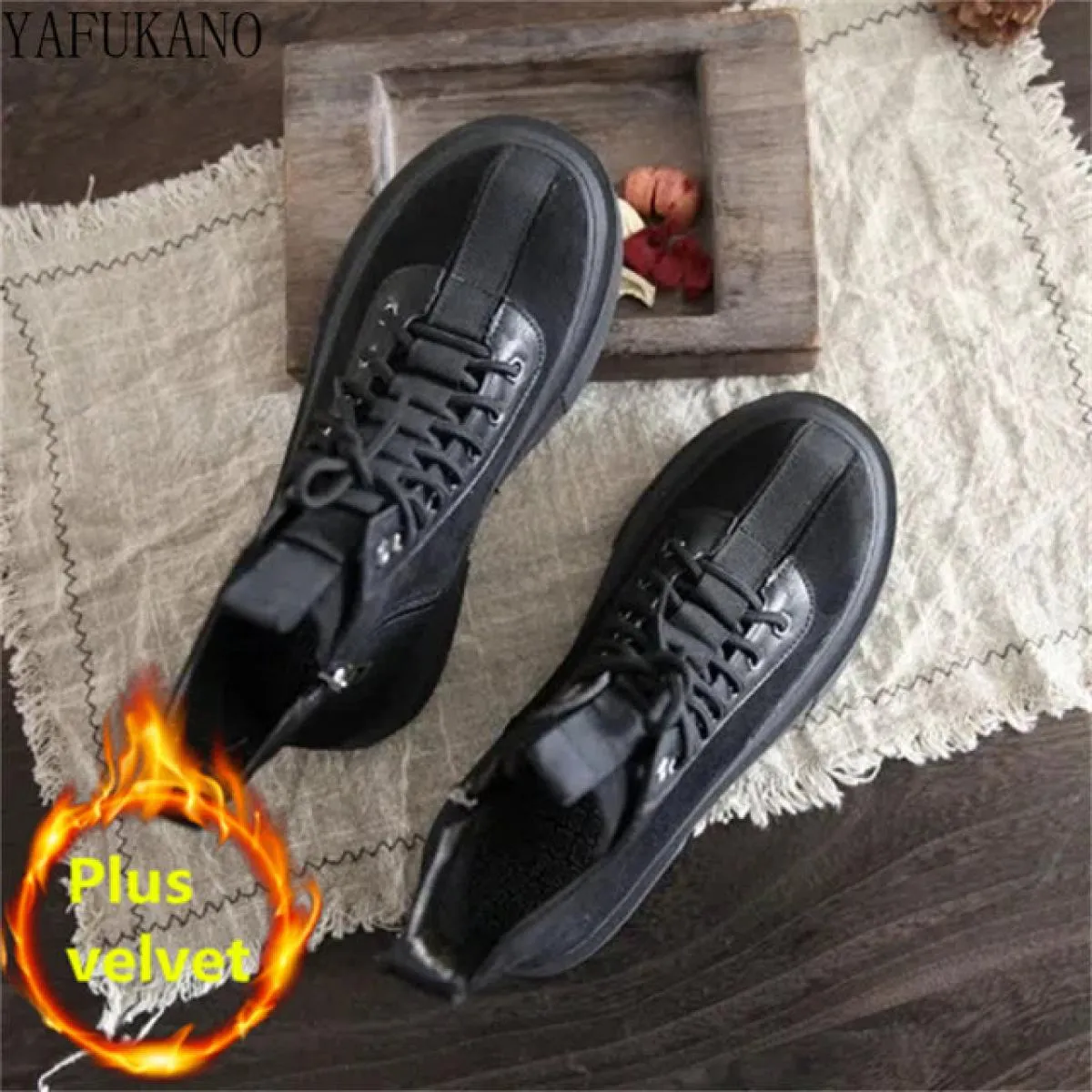 Stivali da donna Europa America con suola spessa Mori Stivaletti casual retrò letterari Stivaletti da donna con lacci in pelle s