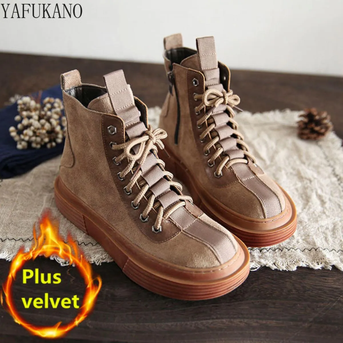 Stivali da donna Europa America con suola spessa Mori Stivaletti casual retrò letterari Stivaletti da donna con lacci in pelle s