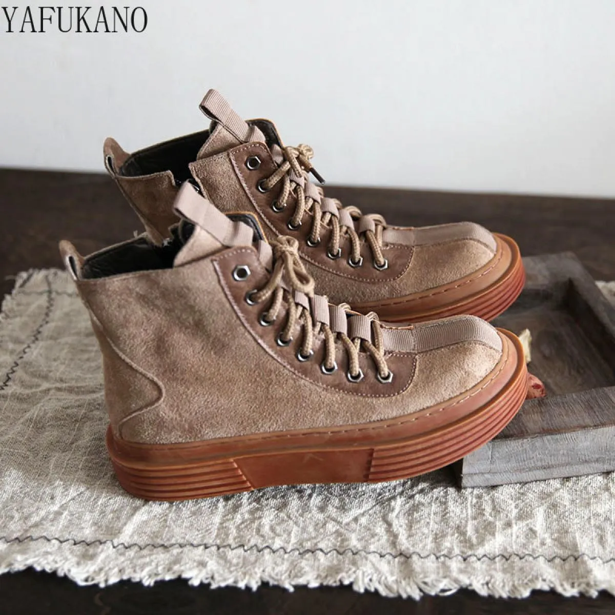 Stivali da donna Europa America con suola spessa Mori Stivaletti casual retrò letterari Stivaletti da donna con lacci in pelle s