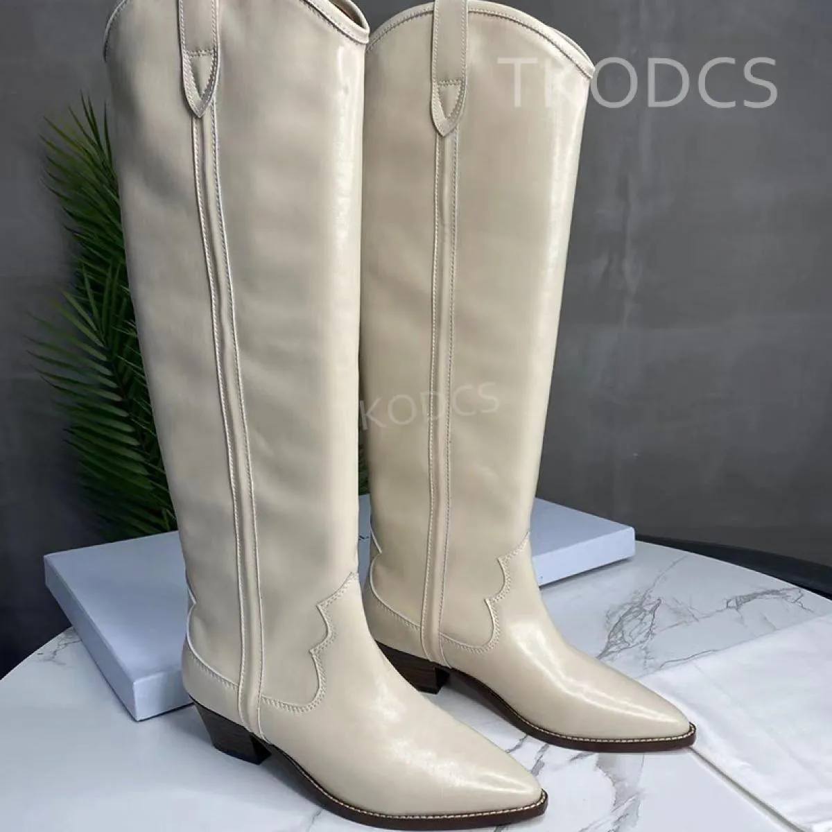 Stivali lunghi da donna in vera pelle scamosciata di mucca Stivaletti alti al ginocchio con mezza slip on Stivaletti a punta Tac