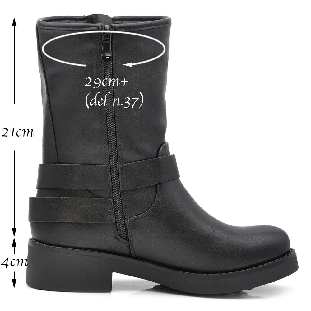 Stivali Stivaletti Biker Anfibi Motociclista Fibbie Cinghie Da Donna RQ65