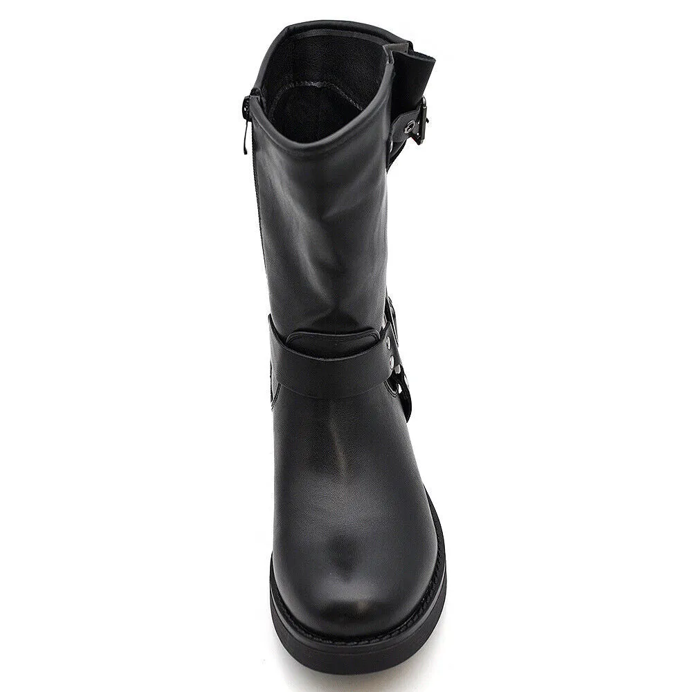 Stivali Stivaletti Biker Anfibi Motociclista Fibbie Cinghie Da Donna RQ65