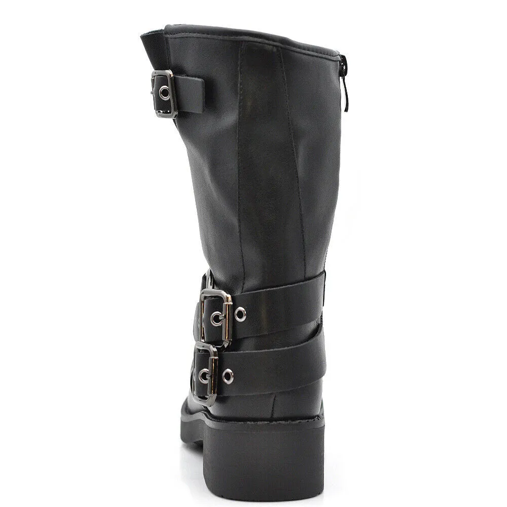 Stivali Stivaletti Biker Anfibi Motociclista Fibbie Cinghie Da Donna RQ65