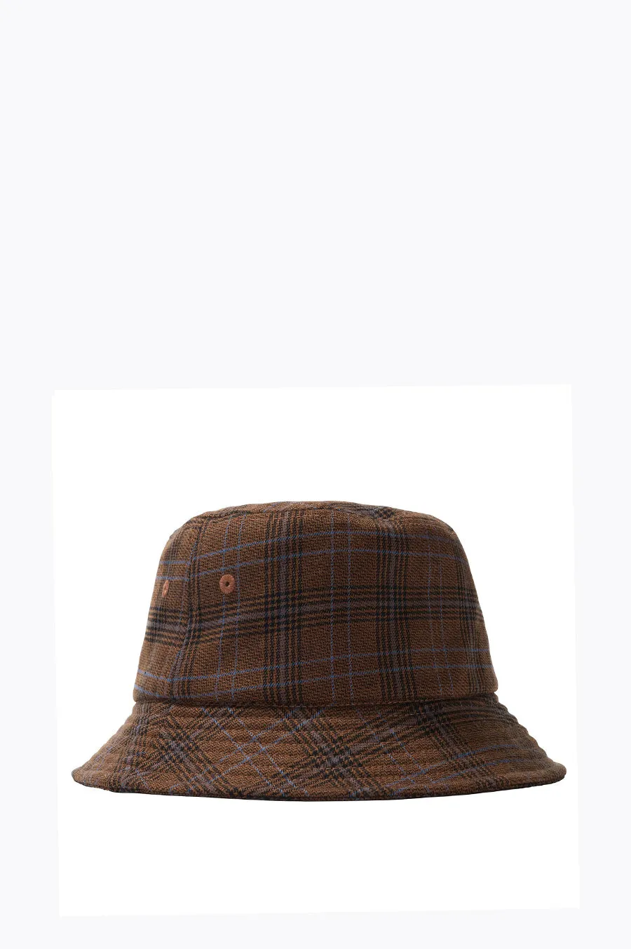 STUSSY BIG LOGO PLAID BUCKET HAT BROWN