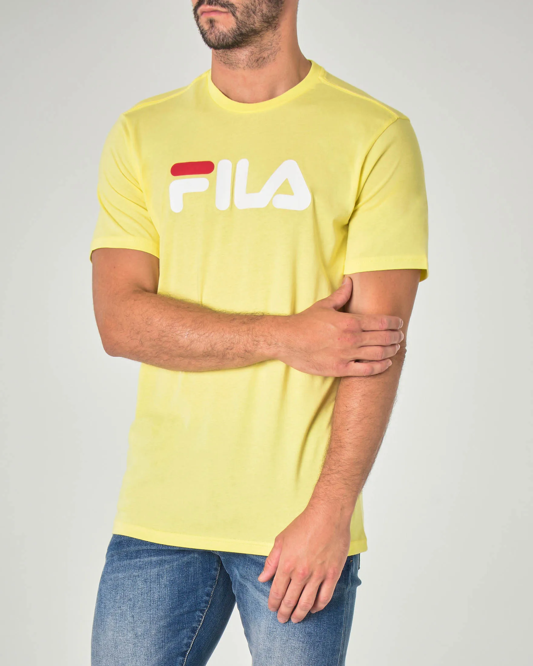 T-shirt mezza manica gialla con logo Fila stampato sul petto
