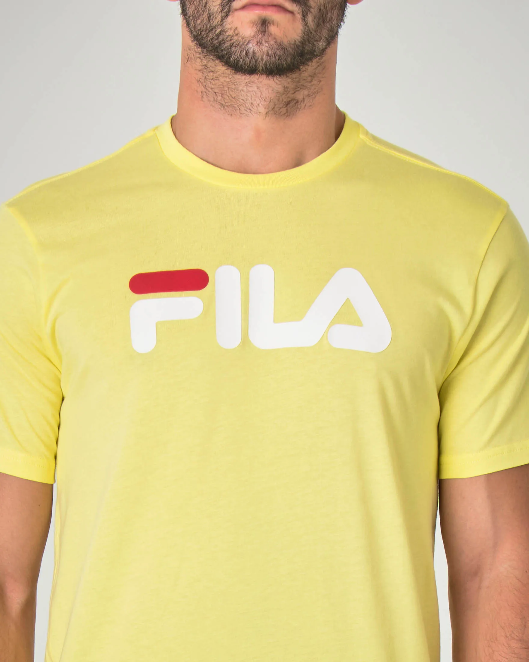 T-shirt mezza manica gialla con logo Fila stampato sul petto