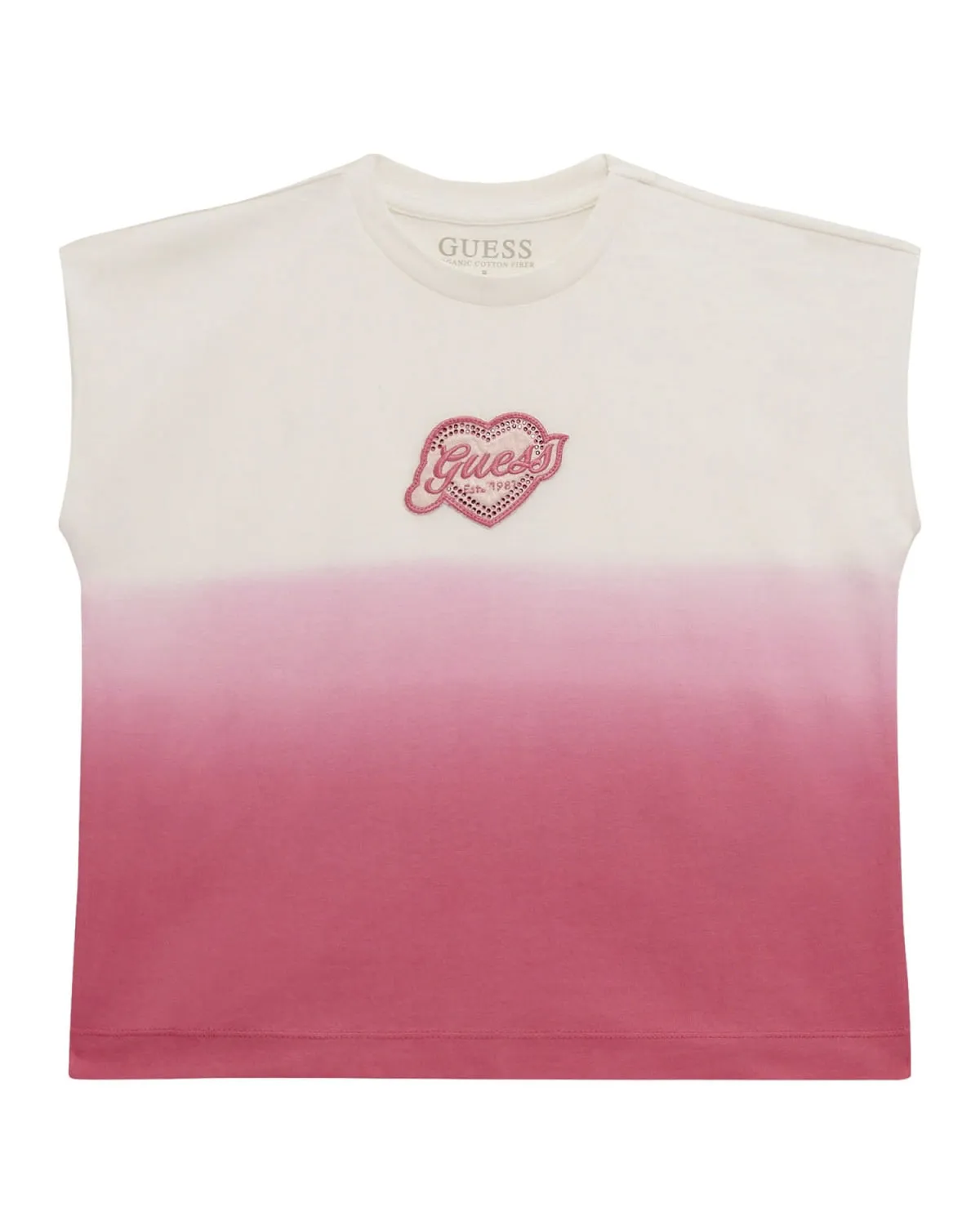T-shirt smanicata in puro cotone bianca e rosa con logo a cuore 8-16 anni