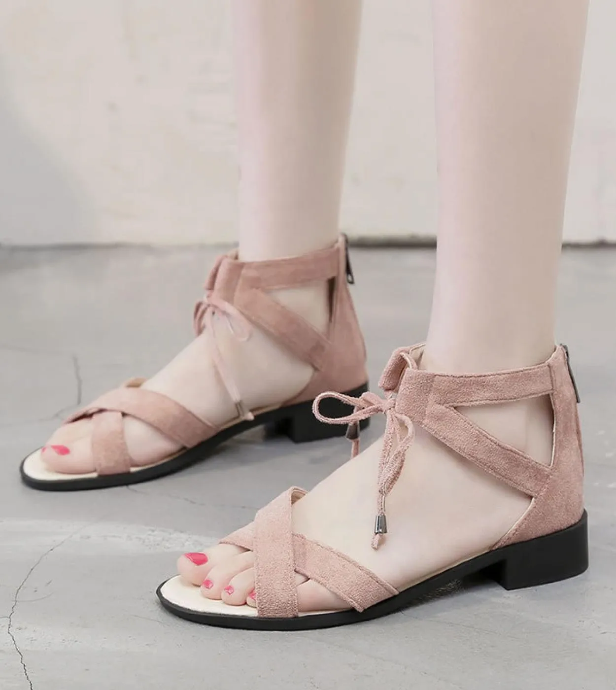 Taglia 35 36 37 38 39 40 41 Moda Sandali in pelle scamosciata con fiocco Abito per donna Comode scarpe estive Lowheeled Scarpe d