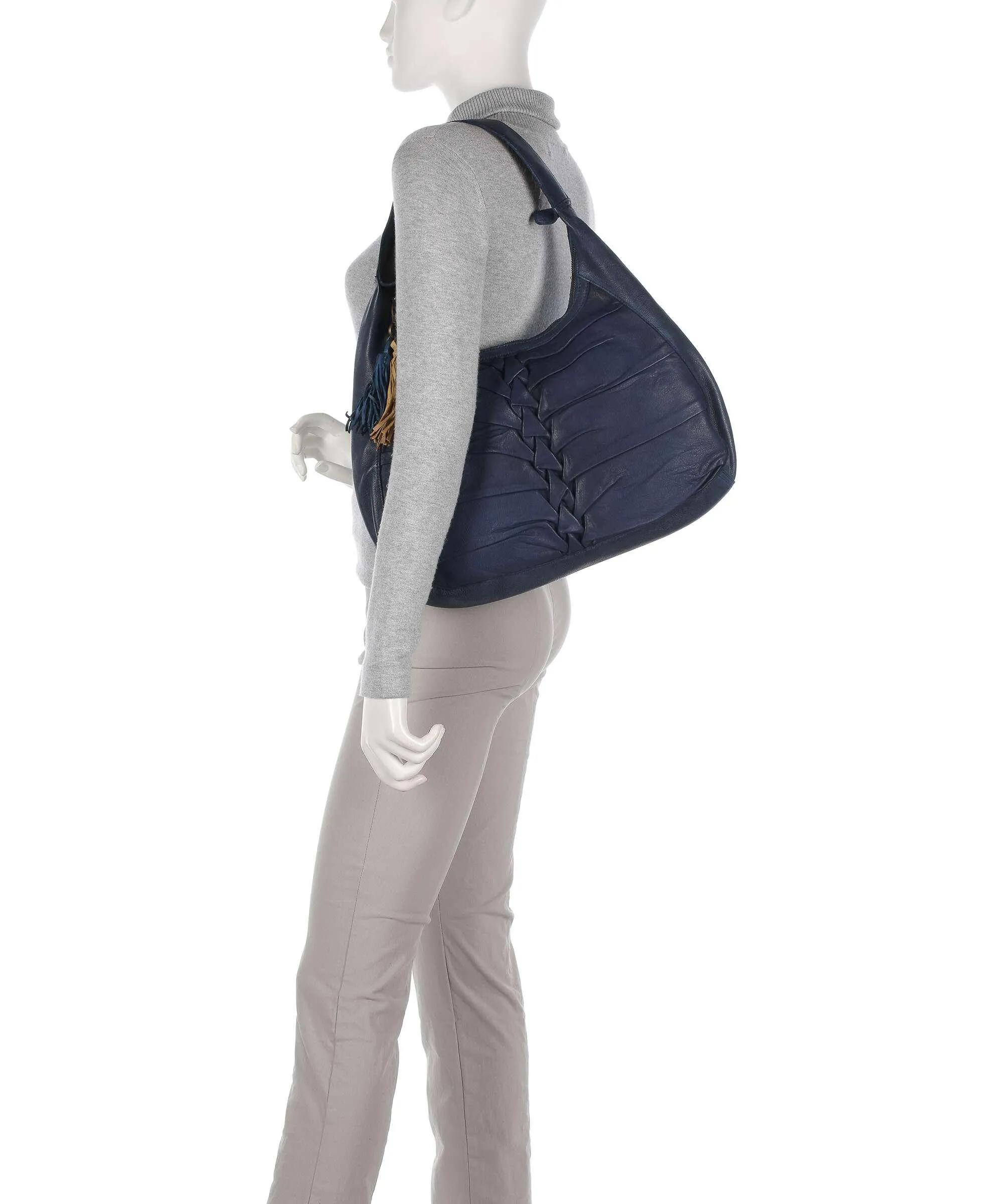  Taschendieb Wien Fischerstiege 1 Borsa hobo pelle di vacchetta grana blu scuro  
