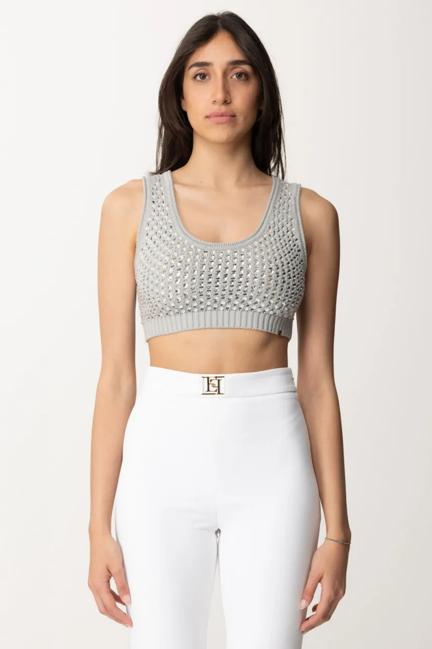 Top crop in rete con paillettes Perla