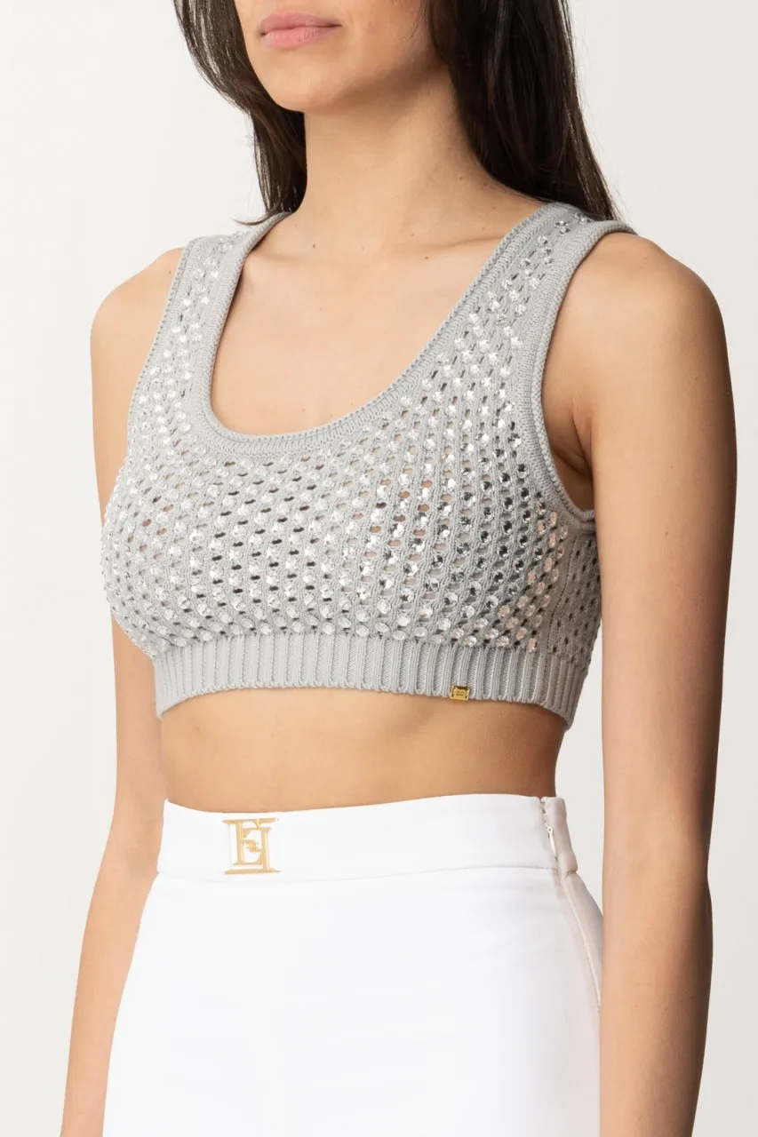Top crop in rete con paillettes Perla