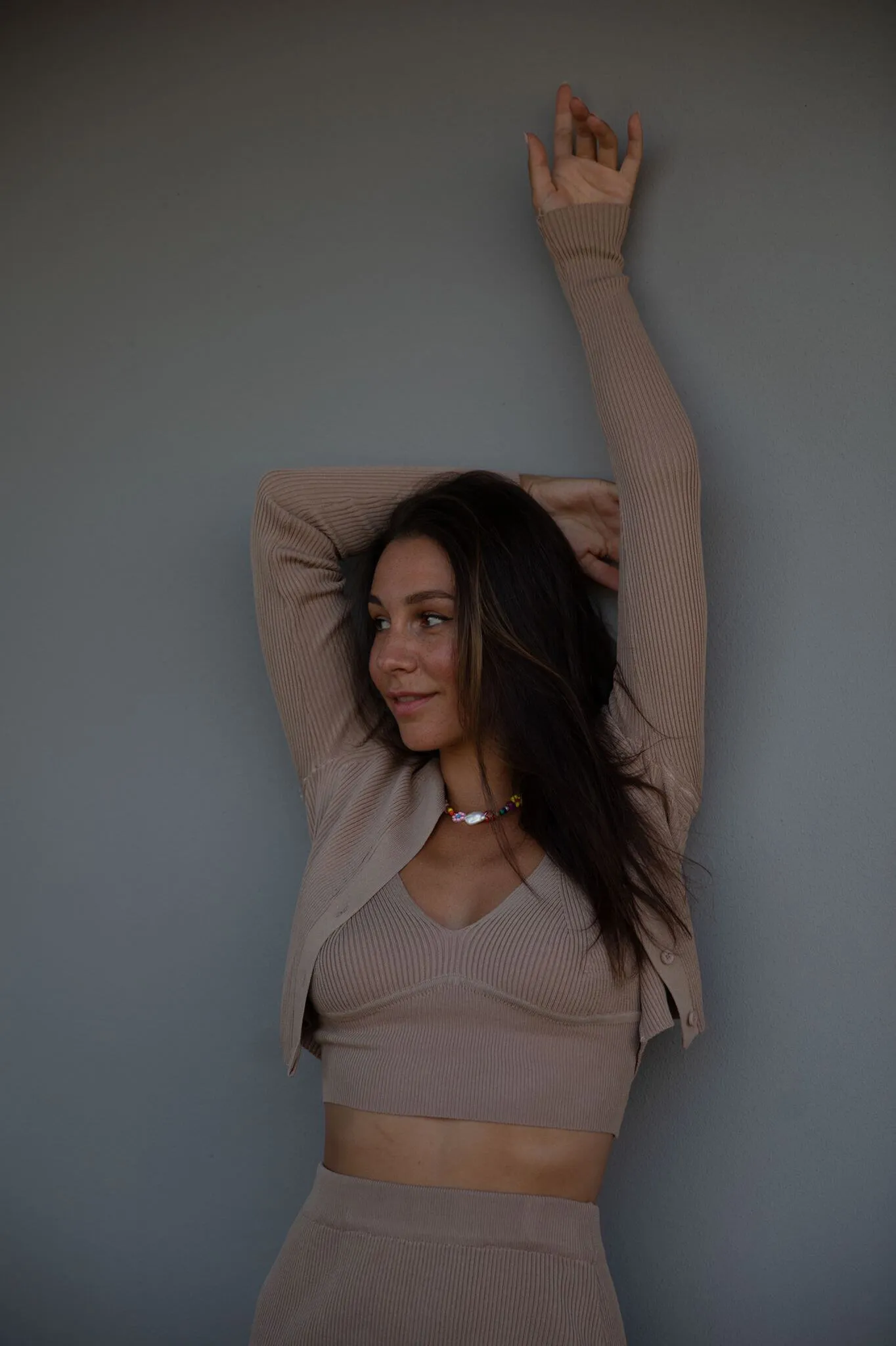 Top in maglia a costine - beige